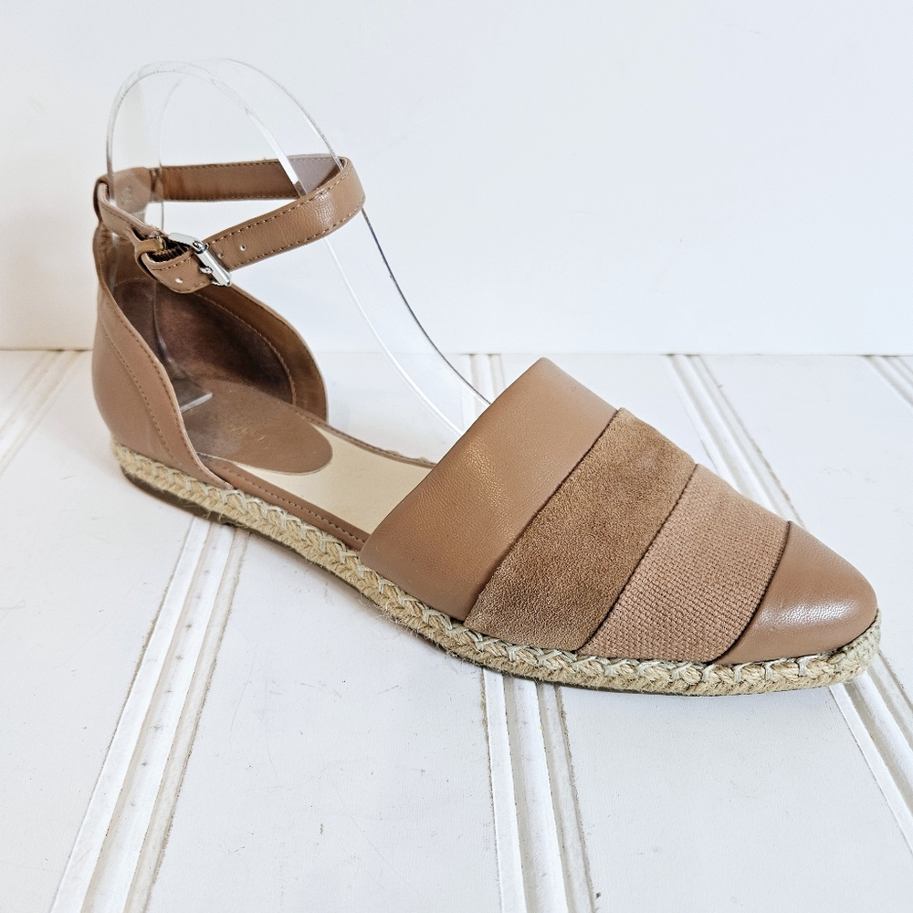 Womens Tan Ankle-Strap Espadrille Flat